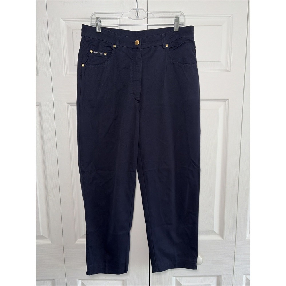 Escada Sport Tapered Trousers Womens Size 44 Navy Blue Cotton Stretch Designer